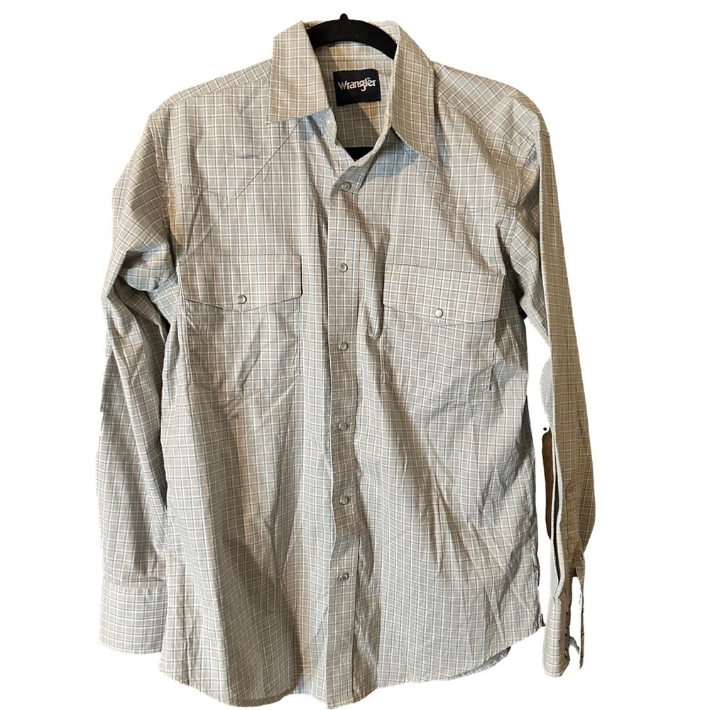 Wrangler Men's Retro Premium Long Sleeve Woven Grey Blue Plaid Shirt Size M